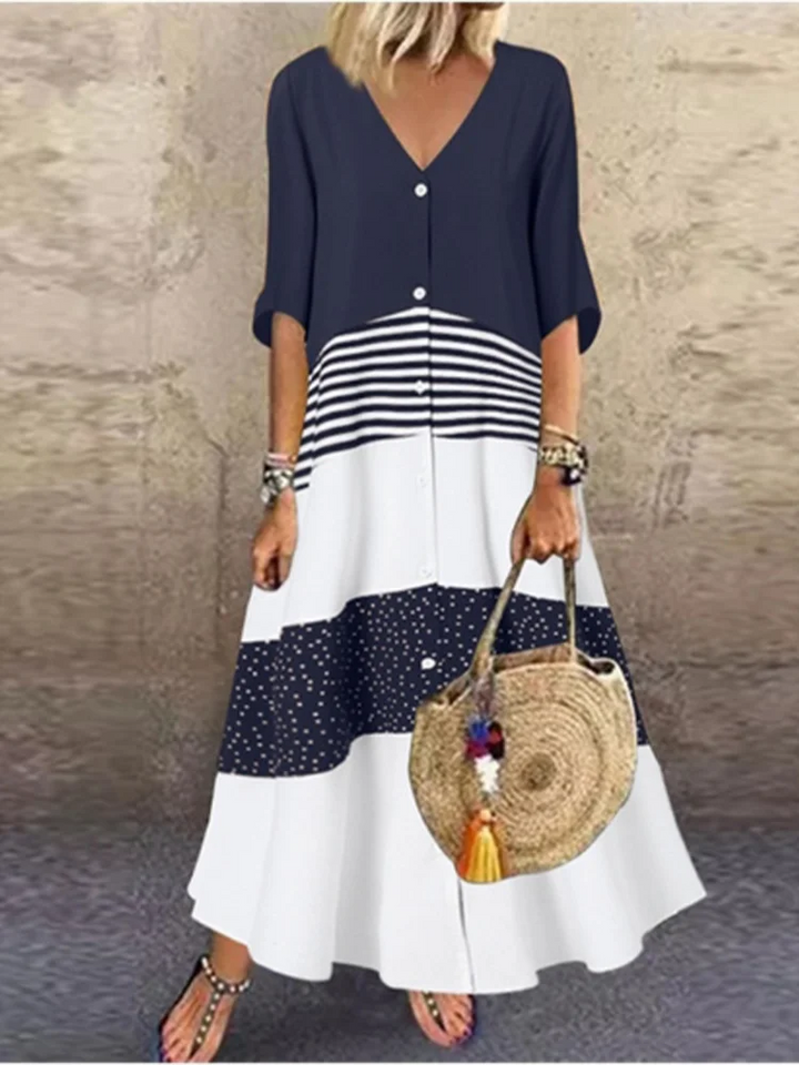 Agnes Color Blocked V Neck Maxi Dress