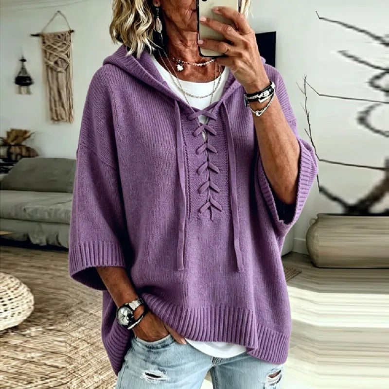 Ruby Lace Up Hooded Pullover