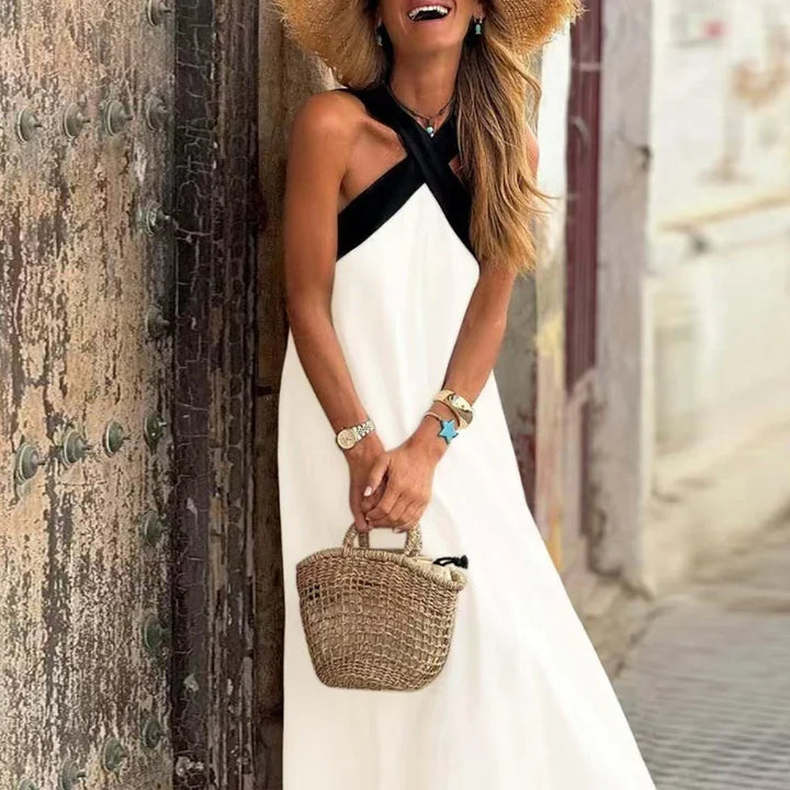Tanith Contrast Halter Backless Maxi Dress