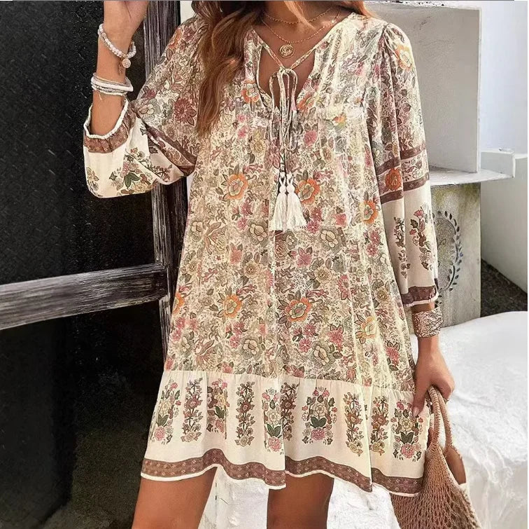 Avery Relaxed Boho Print Mini Dress