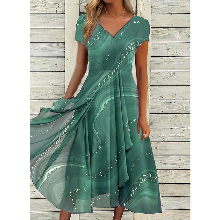 Faustine Casual V Neck Midi Dress