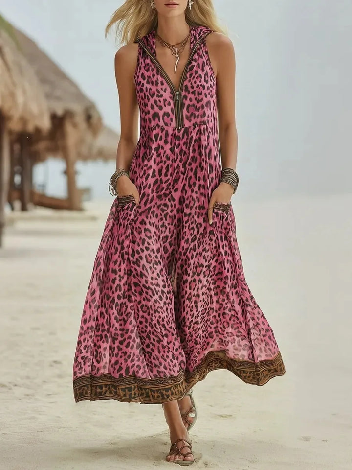 Adelina Flowy Leopard Maxi Dress