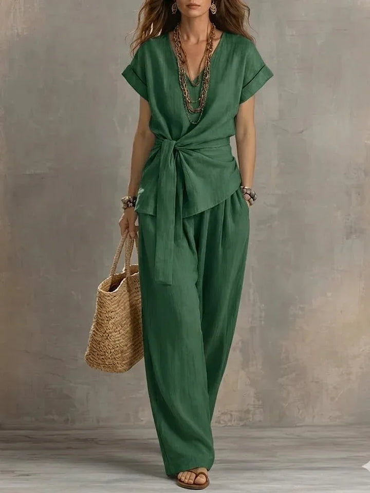 Melina Relaxed Tie Waist V Neck Lounge Set