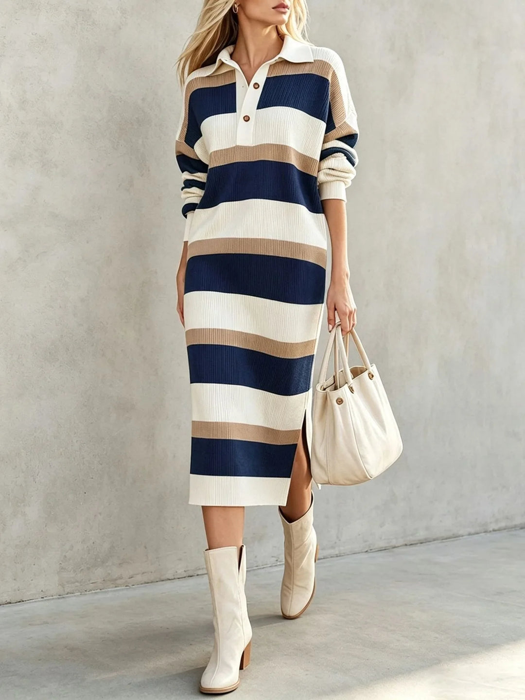 Kinsley Striped Polo Midi Dress