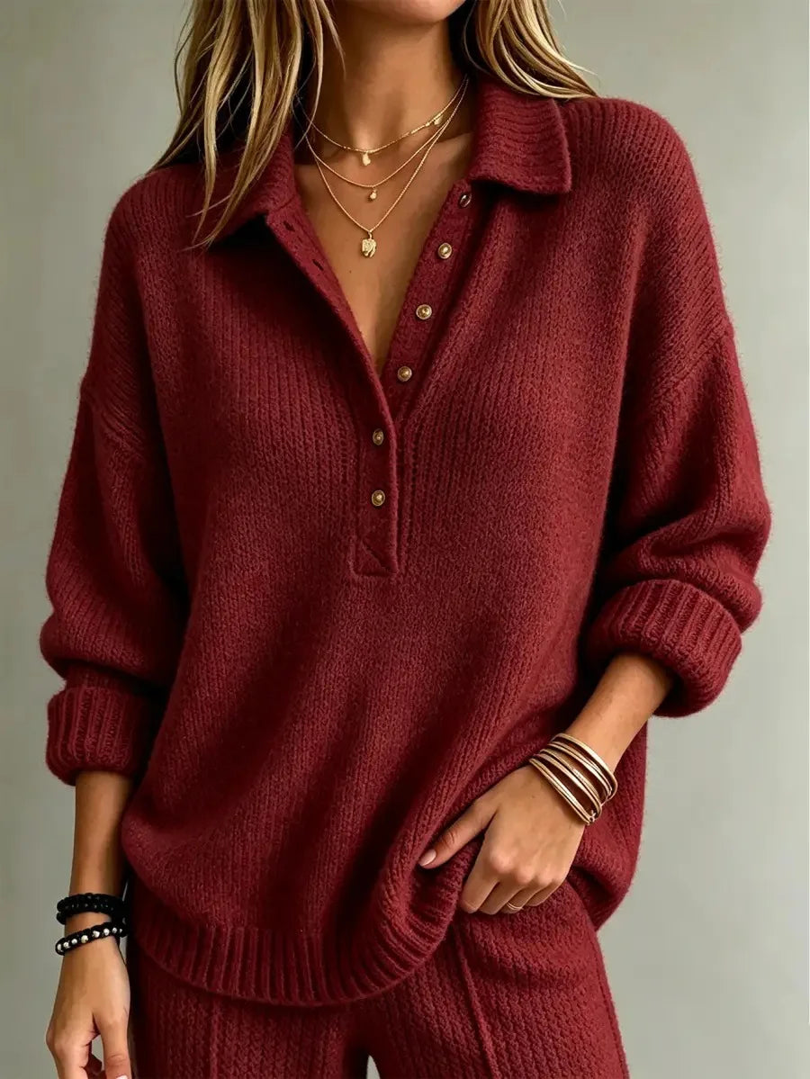 Hazel Button Neck Polo Sweater