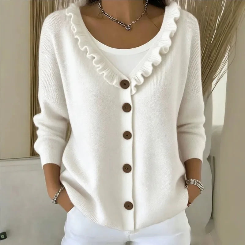 Colette Ruffle Neck Button Cardigan