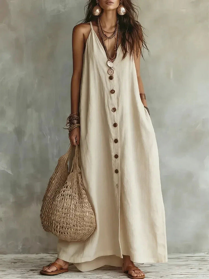 Briallen Breathable Sleeveless Linen Maxi Dress