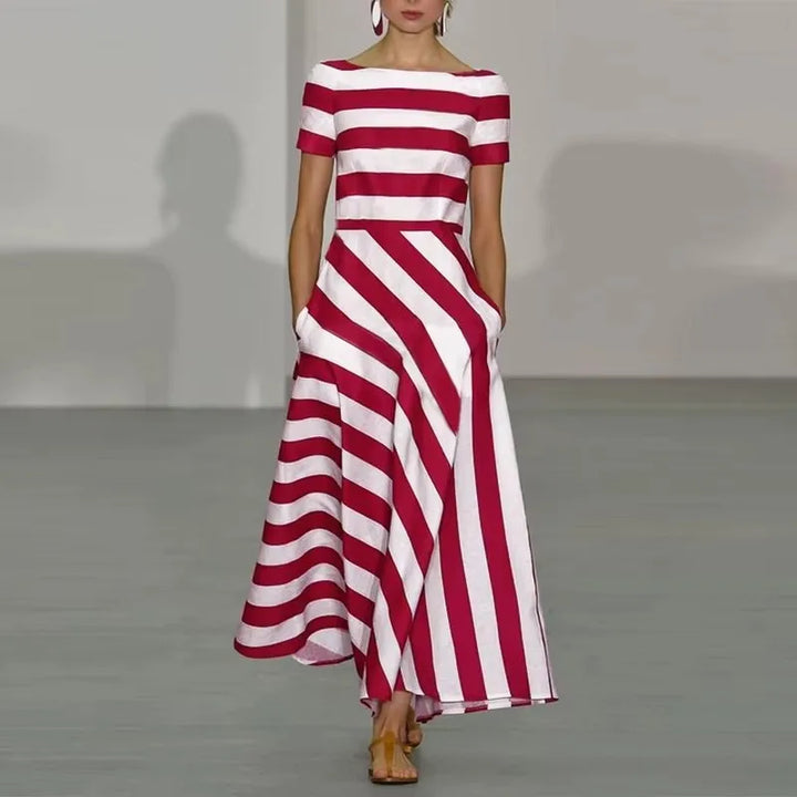 Alinae Striped Boat Neck Maxi Dress