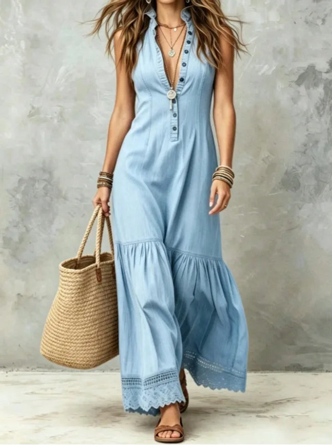 Angela Button Tiered Maxi Dress