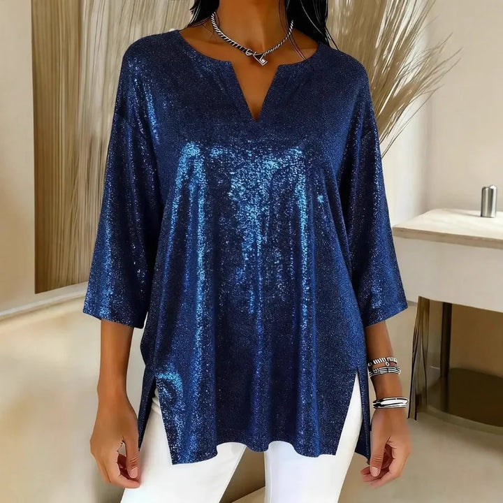 Amara Shimmer Split Neck Blouse