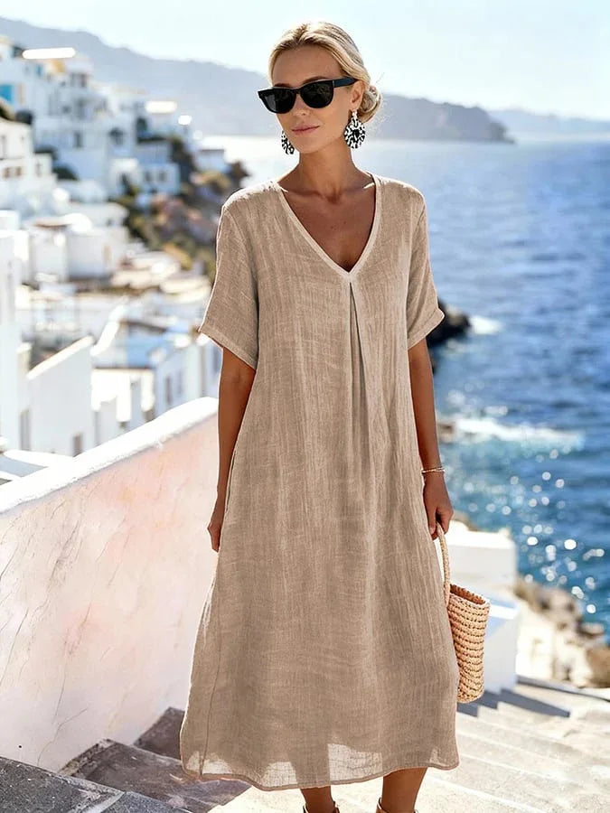 Fiora Relaxed V Neck Summer Midi Dress
