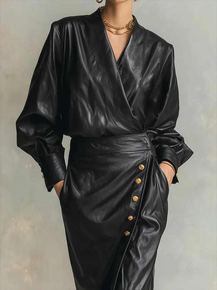 Miranda Faux Leather Wrap Dress