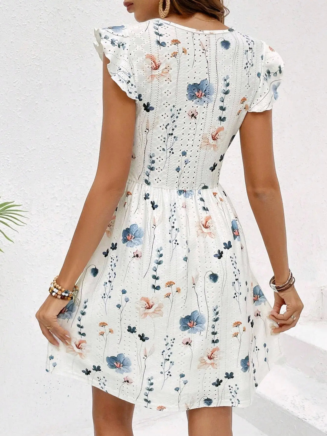 Olivine Floral Lace V Neck Mini Dress