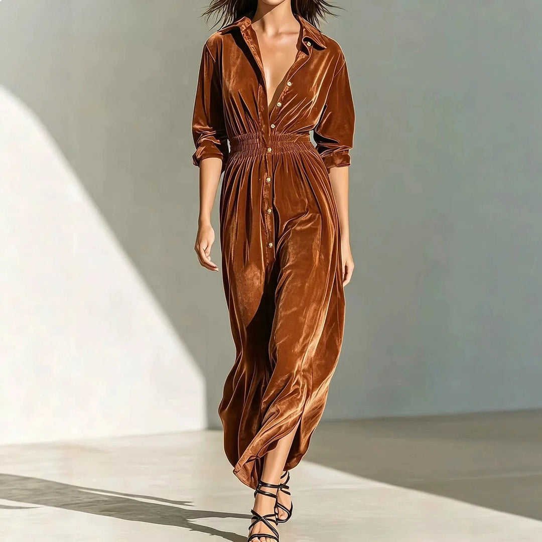 Agnes Button Ruched Maxi Dress