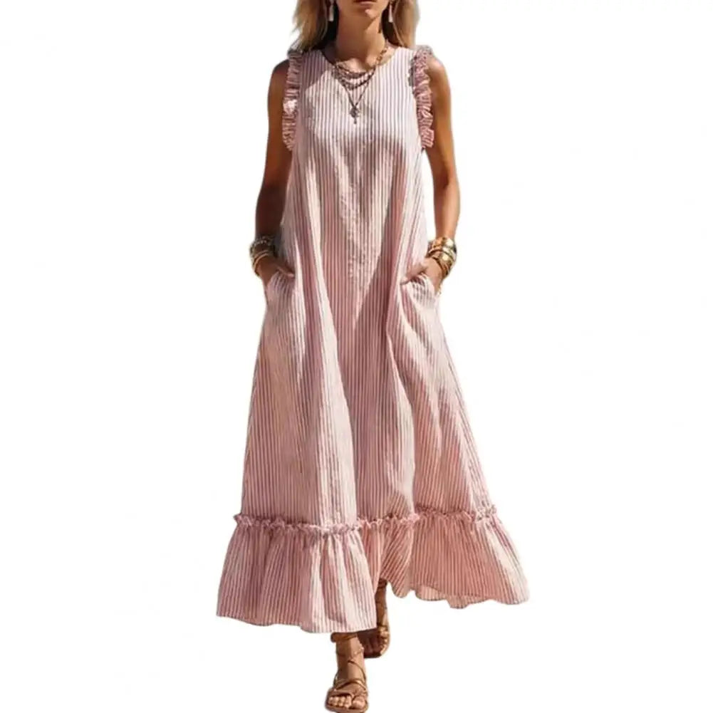 Yara Striped Ruffle Maxi Dress
