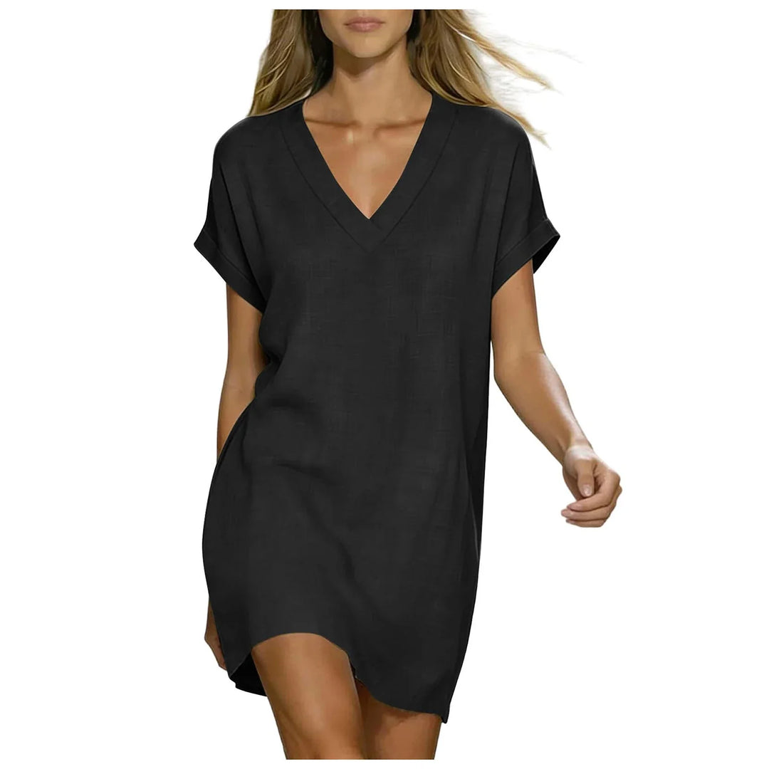 Lucia V Neck Linen Shirt Dress