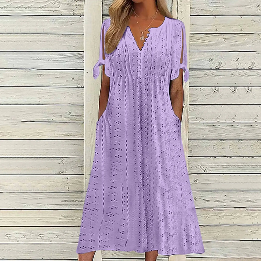 Jessalyn V Neck Eyelet Midi Dress