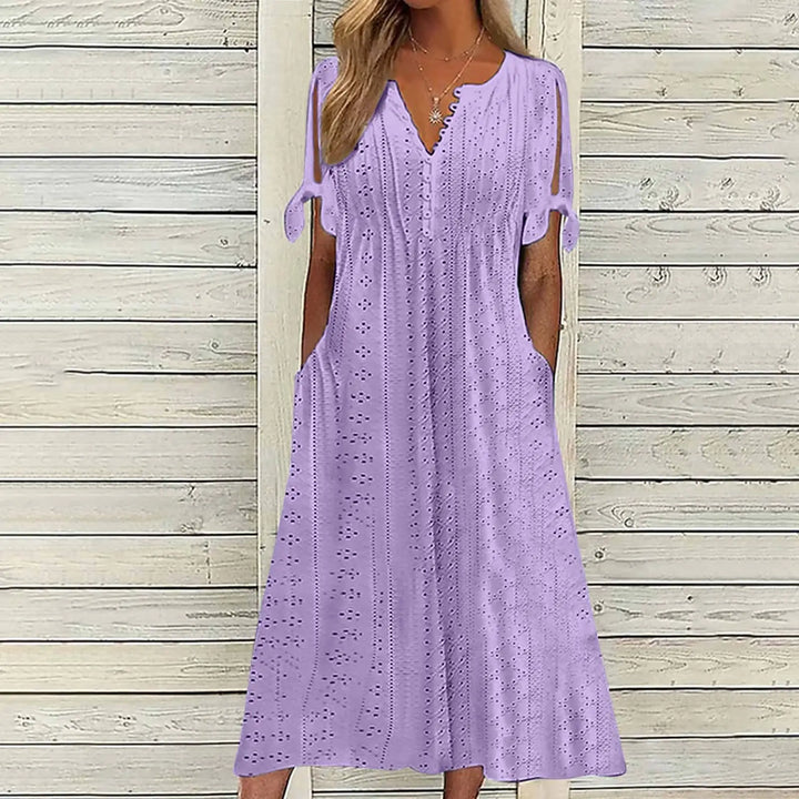 Jessalyn V Neck Eyelet Midi Dress