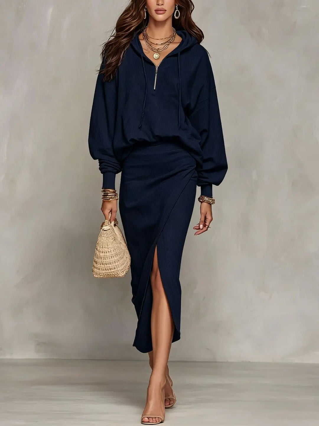 Marbel Asymmetric Wrap Skirt Set