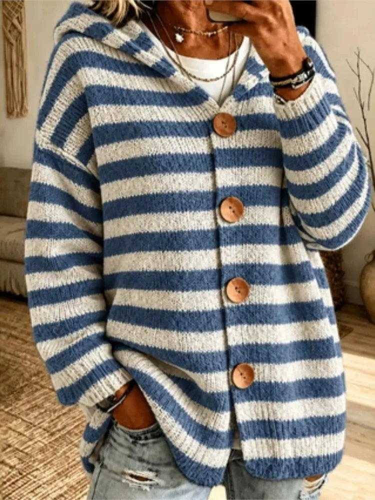 Pia Hooded Striped Button Cardigan