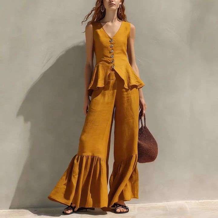 Nora Ruffle Trim Wide Leg Pants Set