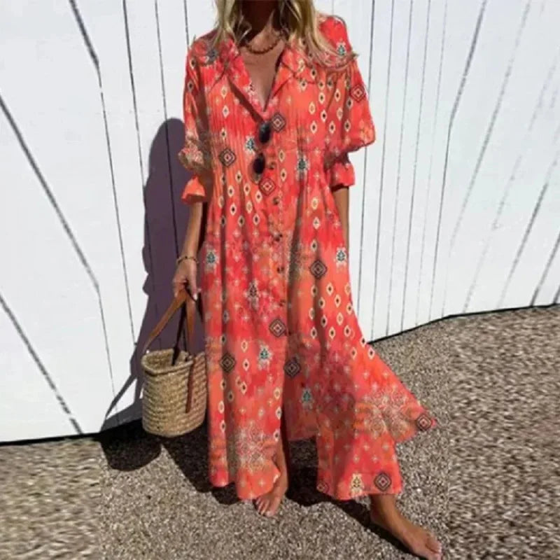 Xenia Casual Printed Long Sleeve Maxi Dress
