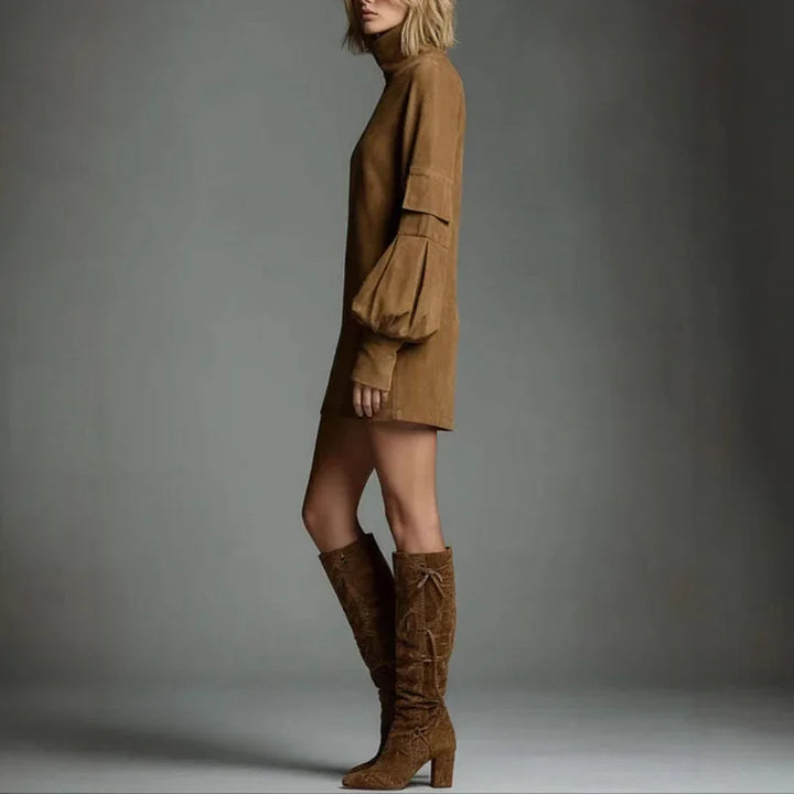 Velora Suede Turtleneck Dress