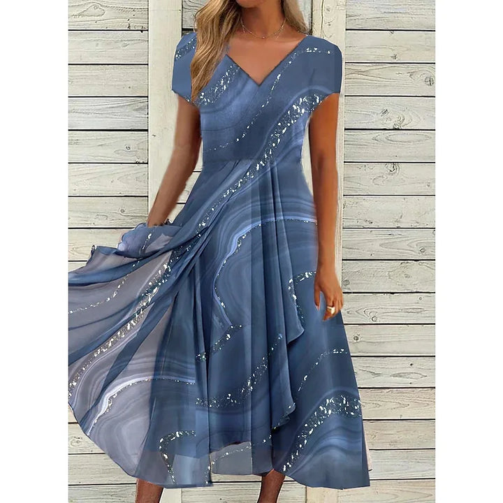 Faustine Casual V Neck Midi Dress