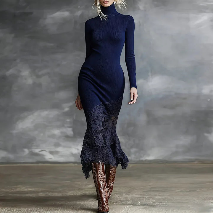 Novari Ribbed Turtleneck Dress
