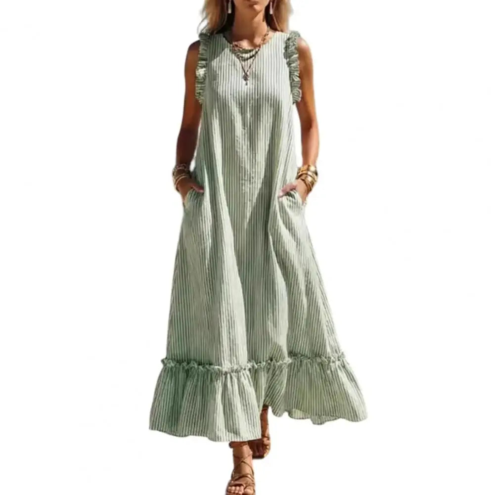 Yara Striped Ruffle Maxi Dress