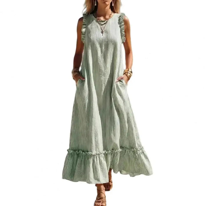 Yara Striped Ruffle Maxi Dress