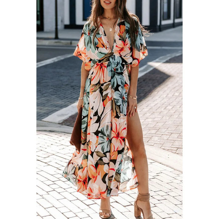 Liora Floral Side Slit Spring Maxi Dress