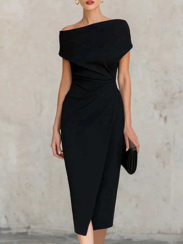 Shelby Pleated Slit Midi Dress