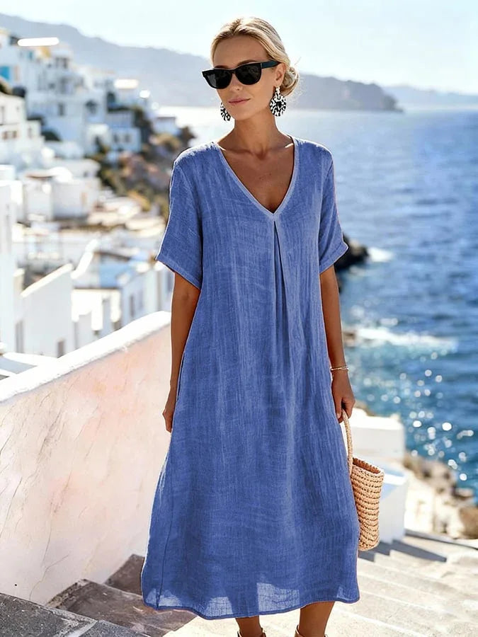 Fiora Relaxed V Neck Summer Midi Dress