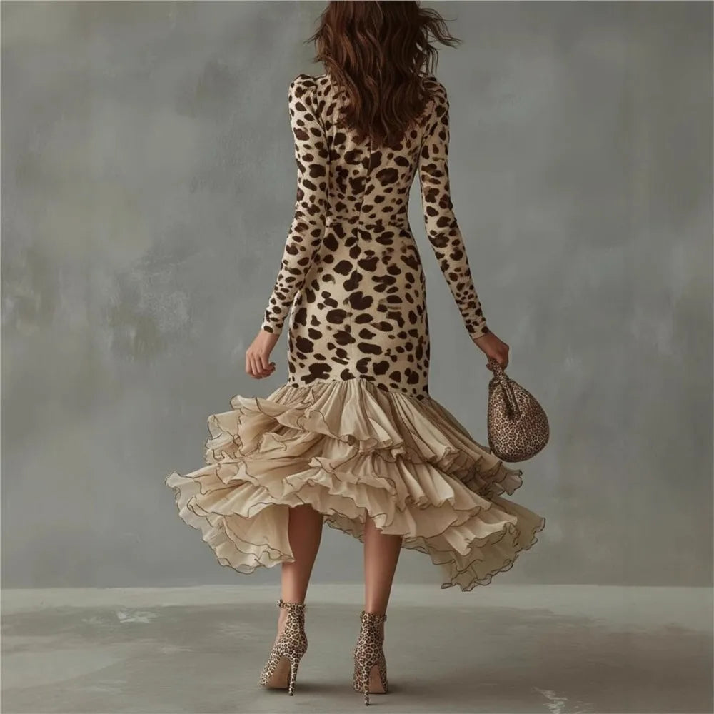 Amanda Leopard Ruffle Dress