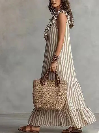 Opaline Ruffle Striped Maxi Dress