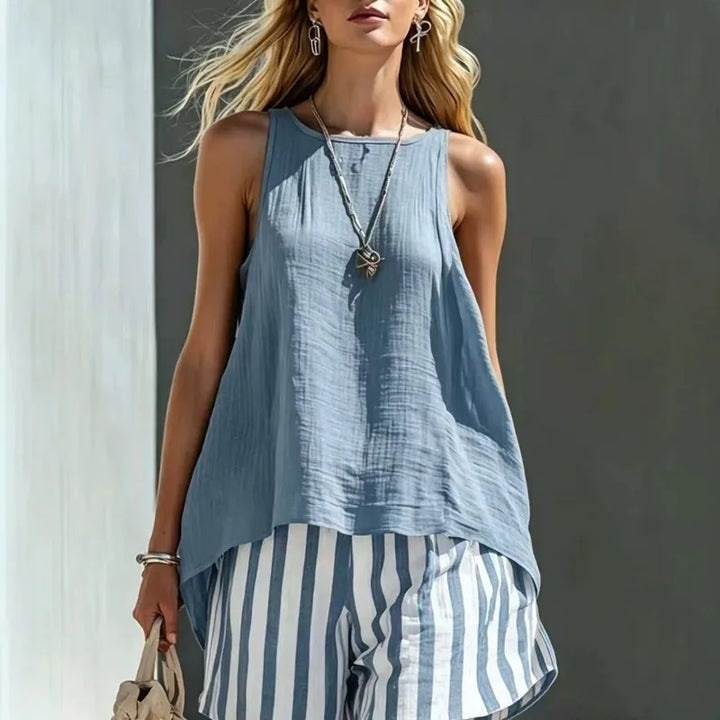 Zaria Sleeveless Tank And Striped Shorts Set