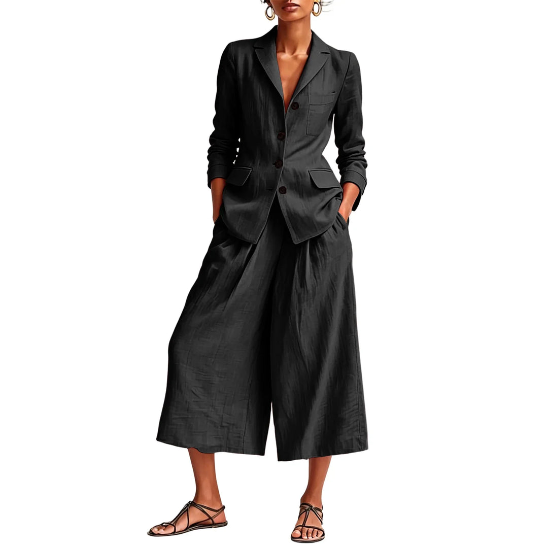 Danica Linen Blazer and Wide Leg Capri Set