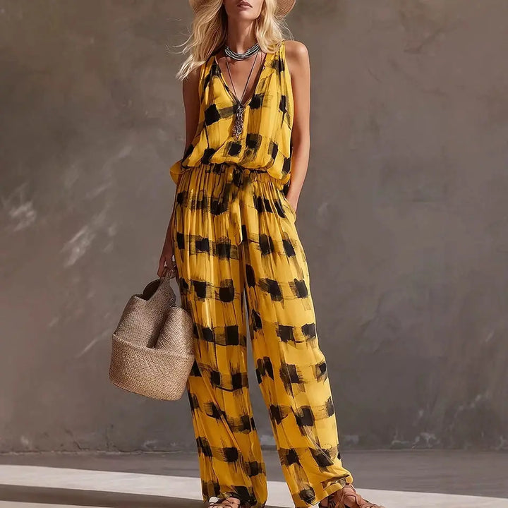 Fiona Abstract Print Wide Leg Pants Set