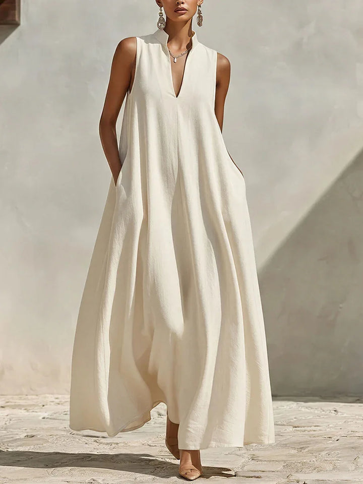 Damaris Linen V-Neck Pocket Maxi Dress