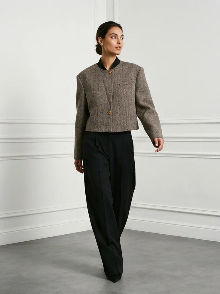 Cecile Herringbone Collarless Jacket
