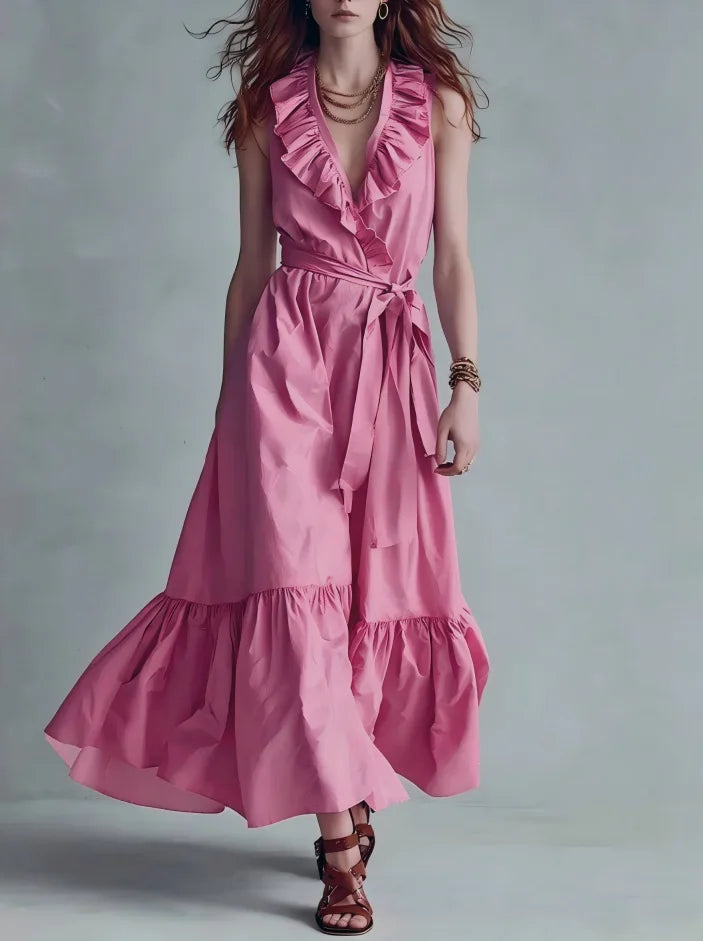 Tina Flowy Ruffle Hem Maxi Dress