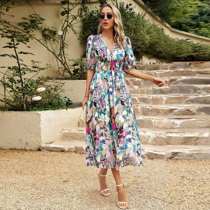Dianne Floral V Neck Midi Dress