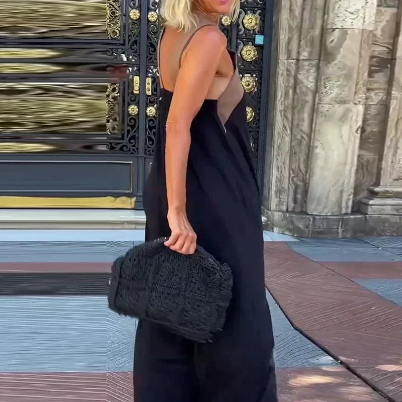 Tanith Contrast Halter Backless Maxi Dress