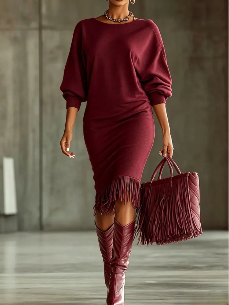 Delphine Fringe Hem Sweater Dress