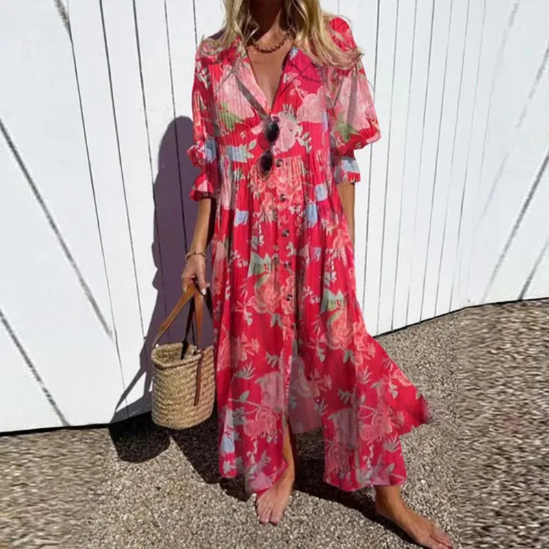 Xenia Casual Printed Long Sleeve Maxi Dress
