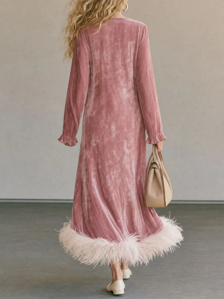 Solange Feather Trim Maxi Dress