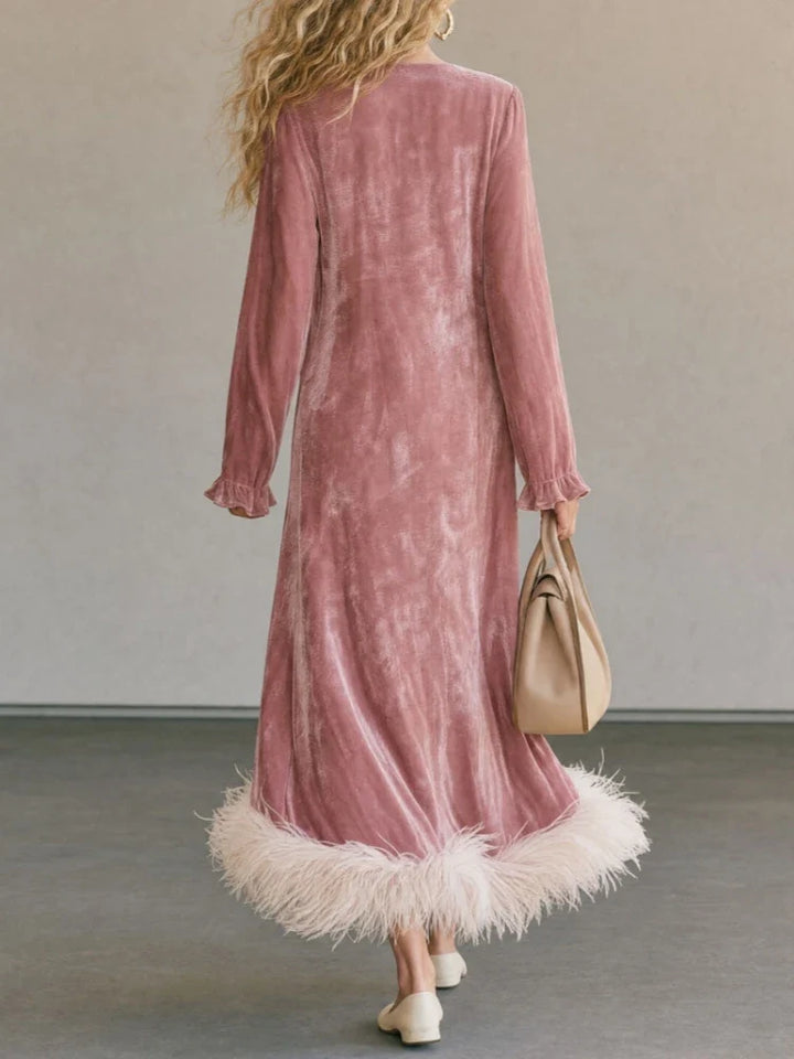 Solange Feather Trim Maxi Dress