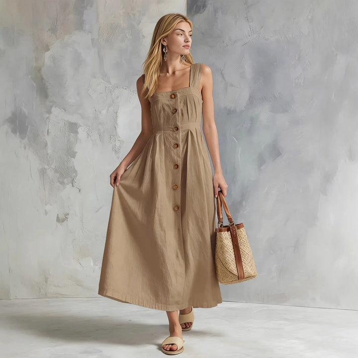 Zarela Linen Button Maxi Dress