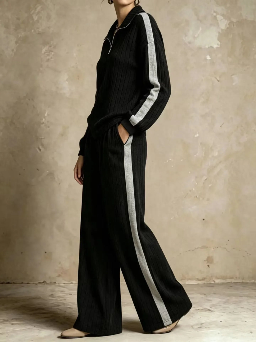 Rosalind Ribbed Half Zip Two Piece Set